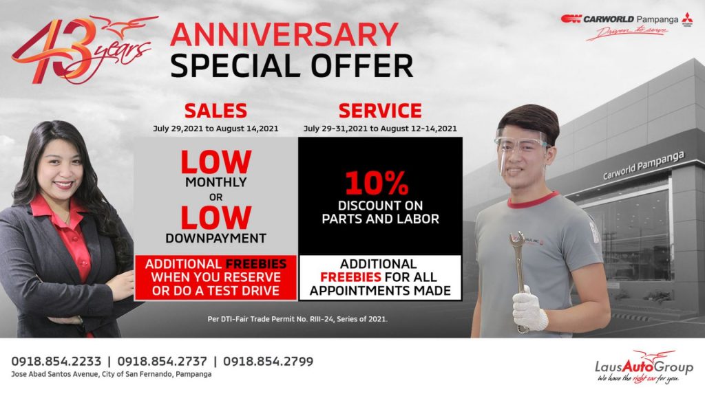 Check out Mitsubishi Carworld 43 Years Anniversary Special Offer! Send us a message to know more.