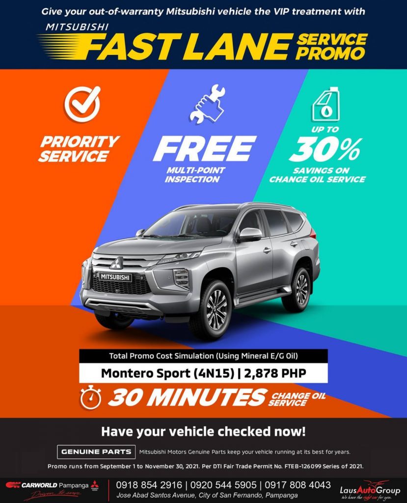 Give your out-of-warranty Mitsubishi vehicle the VIP treatment with our FASTLANE SERVICE PROMO. Have your vehicle checked now!