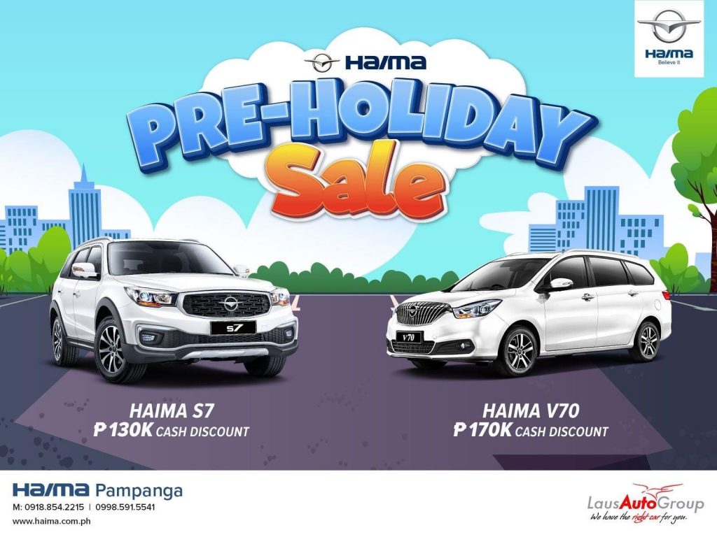 Choose HAIMA as your road trip companion this holiday season! Now is your chance to ride your dream S7 or V70 with huge cash discounts. Send us a message or call us at 09188542215 to know more.
