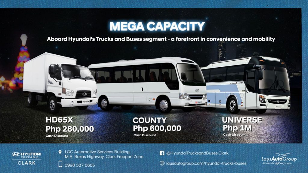 Trust these business mobility partners in the better normal setup. Own your Hyundai truck or bus today and get with huge cash discounts on our fuel-efficient commercial vehicles! Find out more or request for a quote now.