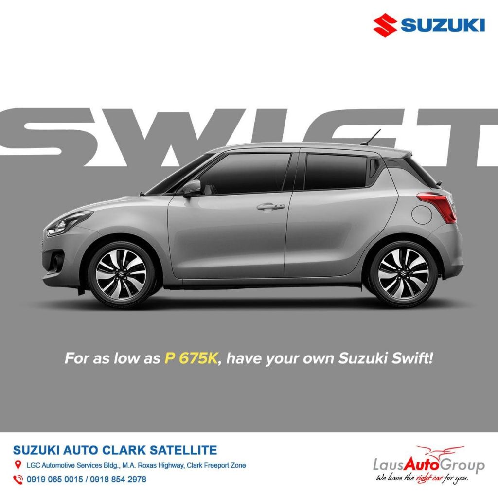 If you’re looking for some good news, then here it is. You can now get your dream Suzuki Swift for as low as Php 675,000! Call 09190650015 for quotation and inquiries.