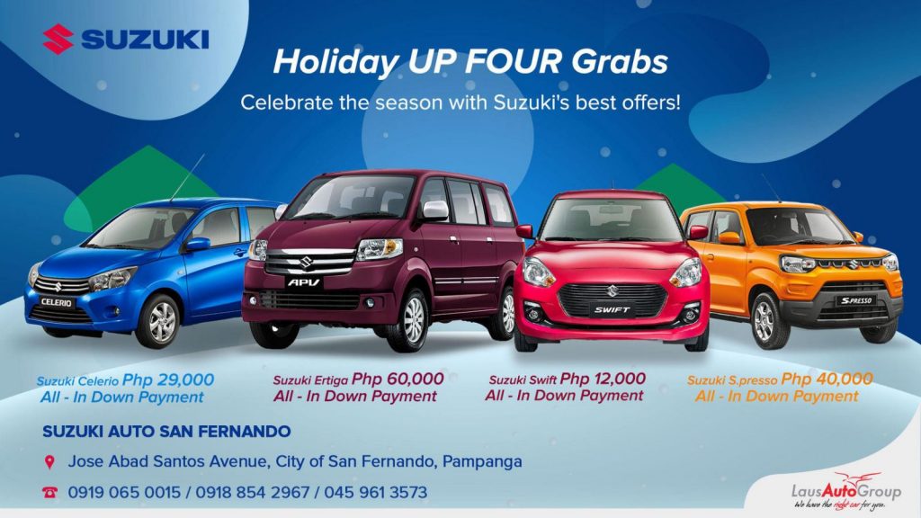 GOOD TIDINGS COME IN FOURS. Start your ride-sharing venture with Suzuki! Send a message or visit our showroom and own a unit today!