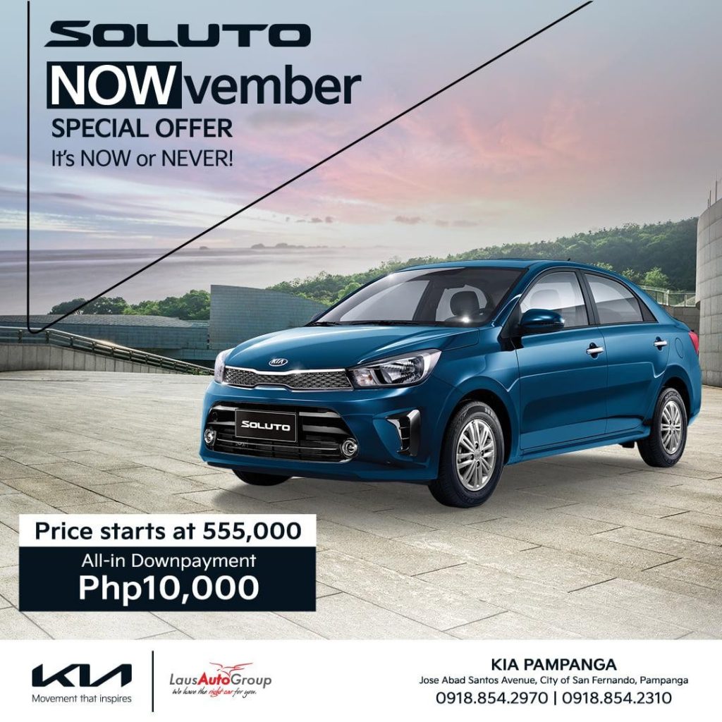 A must-have for first-time car owners, the KIA Soluto is feature-packed to take you to new heights! Now is the right time to drive home your dream KIA with P10K all-in down payment. Call us at 09188542970 / 09188542310 to find out more.