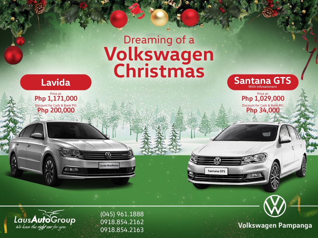 Dreaming of driving a Volkswagen? Make it a reality today! Catch this promo to get your dream Lavida or Santana. Call 09188542162 or 091885421623 to find out more.