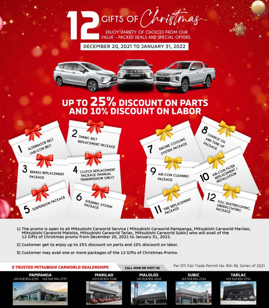 You may enjoy a variety of choices from our value-packed deals and special offers from December 20, 2021 to January 31, 2022! Take advantage of the 25% discount on Parts and 10% discount on Labor. Call or visit our dealership now to find out more.