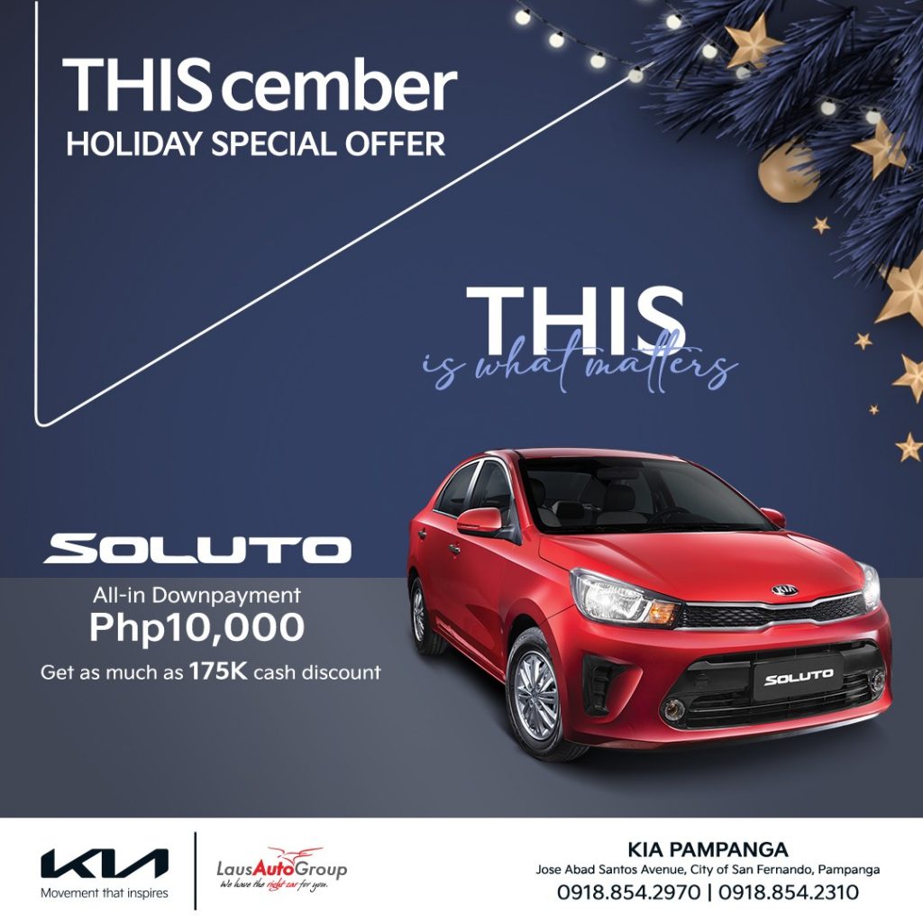THIS IS IT. Now’s your chance to get the KIA Soluto with P10K all-in down payment! Visit our dealership for inquiries and quotations.
