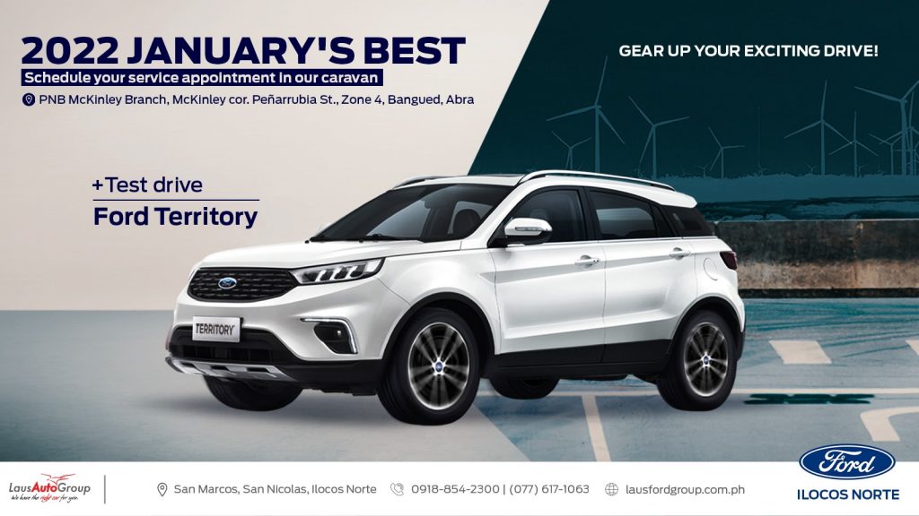 Have a thrilling drive with Ford Territory and be ready as you enjoy the road with Ford Ilocos Norte's Sales and Service caravan! Find us at PNB McKinley branch from January 20-22, 2022. Start pre-booking your repair and service consultation or call us to find out more details.
