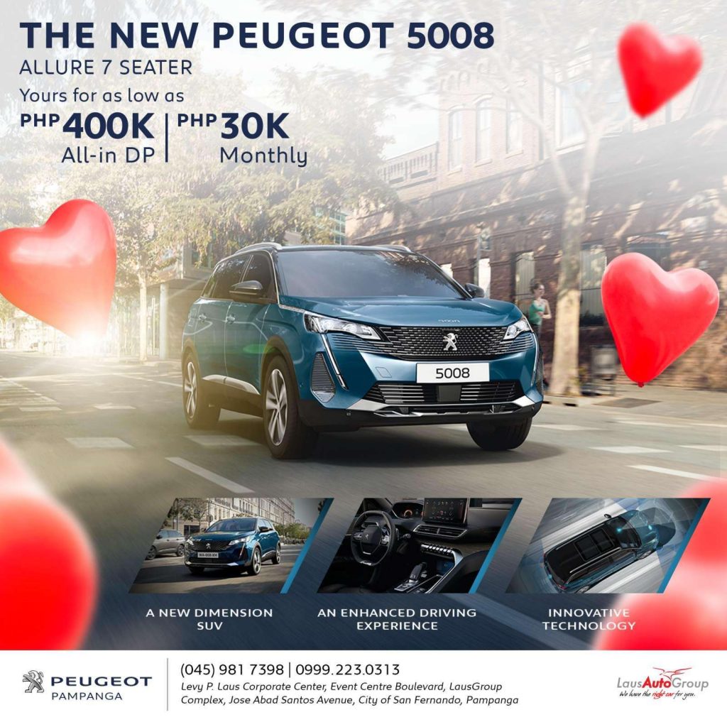 RESERVE NOW. Feel the love and drive of a true Lion! The New Peugeot 5008 SUV elevates all your travels into worthwhile journeys. Its modular seating design with premium leather upholstery makes long drives comfortable for everyone. Call 09992230313 for inquiries.