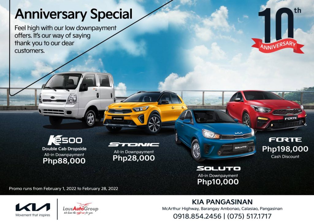 Cheers to 10 years! Grab our anniversary special promo and feel high with our low down payment offers. Call us at 09188542456 for quotation and inquiries.