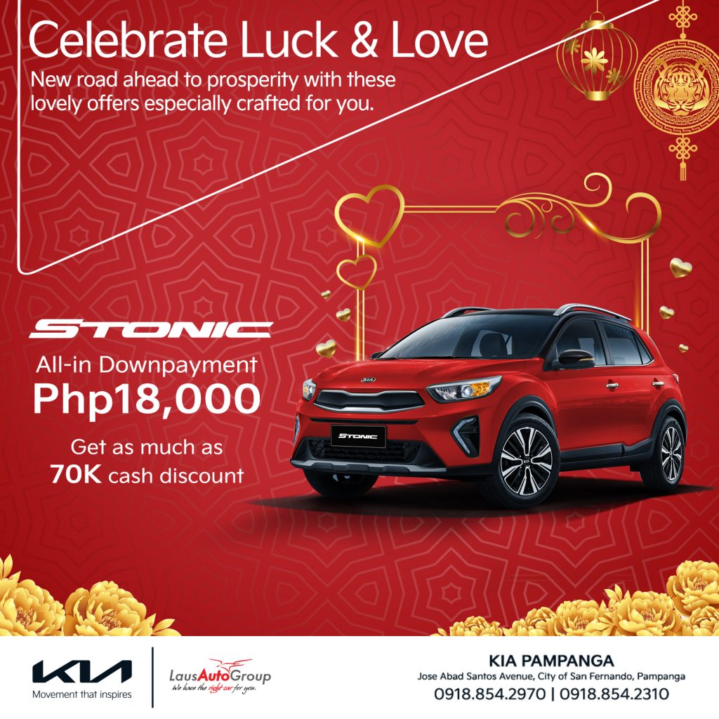 Celebrate the season with luck and love riding the Kia Stonic with P18K all-in down payment and get as much as P70K savings! Send us a message now to know more about the Kia Stonic that is especially crafted for you.