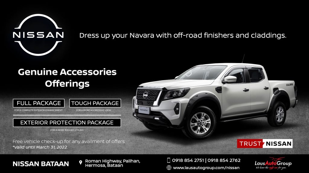 Time to level up your Navara with stylish off-road finisher for the upcoming summer! Nissan Bataan customizes a special package using genuine accessories that starts at P30,300! Call or send a message through 09188542751 | 09188542762 to inquire our various packages.