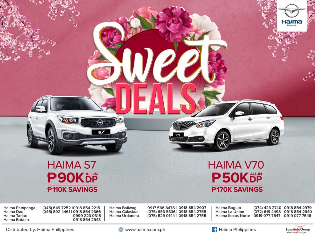 Treat yourself with a sweet ride this month! Avail of the Haima S7 and V70 with low down payment offers and huge cash discounts. Call or send us a message now.