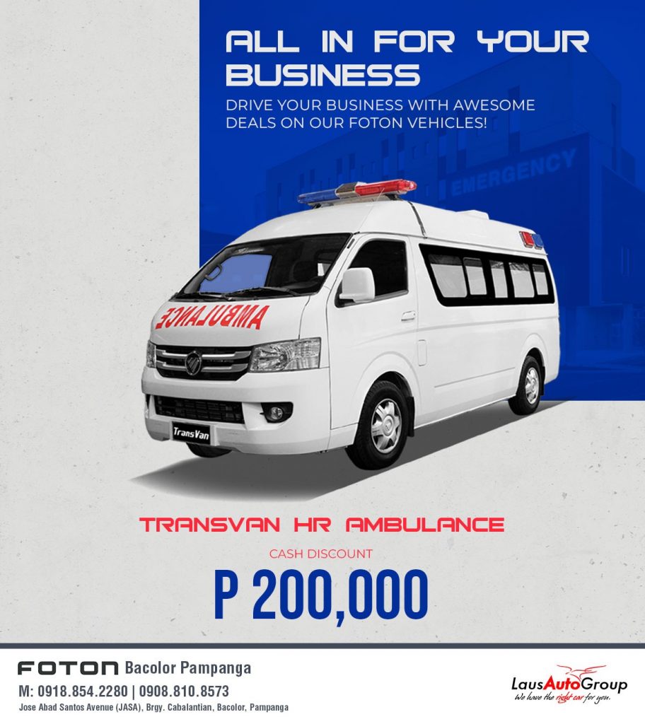For business or for public service, we got your multiple transportation solutions! Choose the perfect one for you from these wide range of vehicles! Drop by Foton Bacolor Pampanga or call us at 091888542280 to find out more.