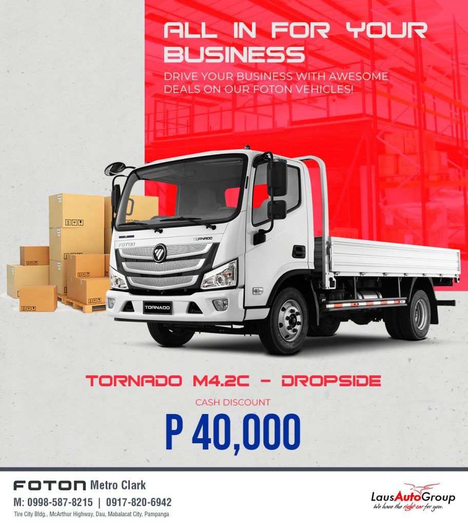 Times are tough, but you’re definitely tougher. And for you, there’s a sturdy and dependable business partner! Lift your business to higher reach with the ever-reliable FOTON vehicles. Drop by Foton Metro Clark or call us at  09985878215 / 09178206942 to find out more.