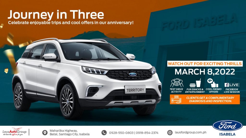 Celebrate enjoyable trips and cool offers on our 3rd Anniversary! Visit Ford Isabela at Batal, Santiago City or call at 09285500803 | 09188542374  for details.