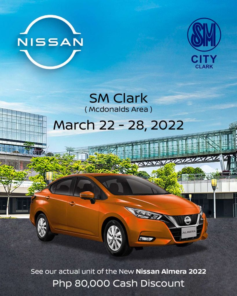 The New Nissan Almera: With smart tech, premium design & fuel-efficient turbo engine to challenge all standards. Be confident with its smart driving technology, premium styling, and powerful turbo engine.
See the actual unit at SM Clark from March 22-28, 2022!