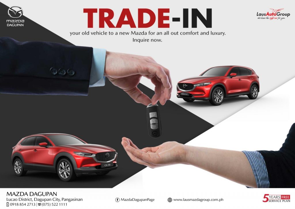 Trade in your old car to a new one! Let us upgrade your driving experience with a comfortable, stylish new Mazda. We accept all makes and models, as our experts will evaluate and offer you an all-inclusive deal at our dealership in Mazda Dagupan. Getting the car of your dreams has never been easier! Inquire now.