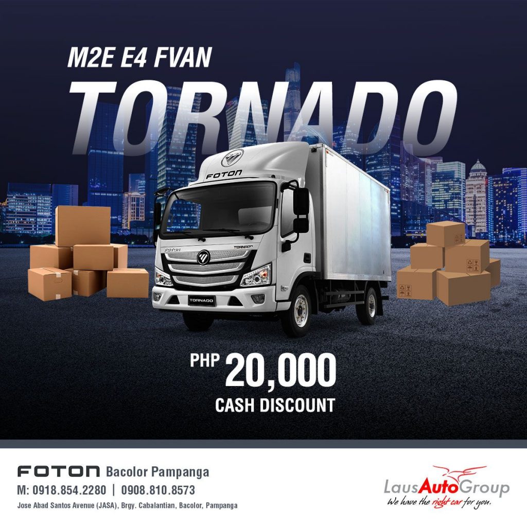 Standing proud with its 12-foot long physique, the FOTON Tornado M2E E4 is the perfect entry-level truck that meets the mobility requirements of local entrepreneurial establishments.