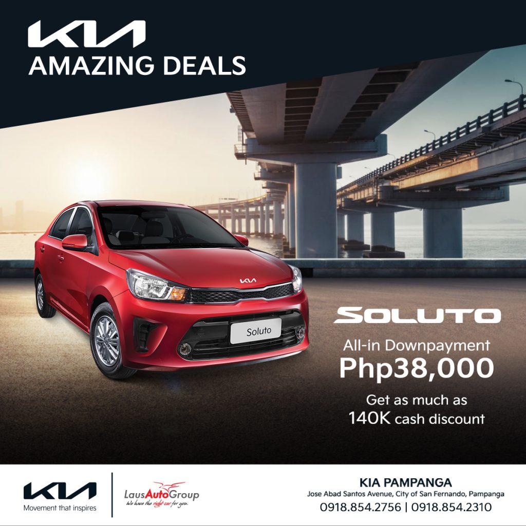 Wind down and enjoy the drive in KIA Soluto. With a low all-in downpayment, it's time to transform your driving experience.
Visit KIA Pampanga today and avail yours now!