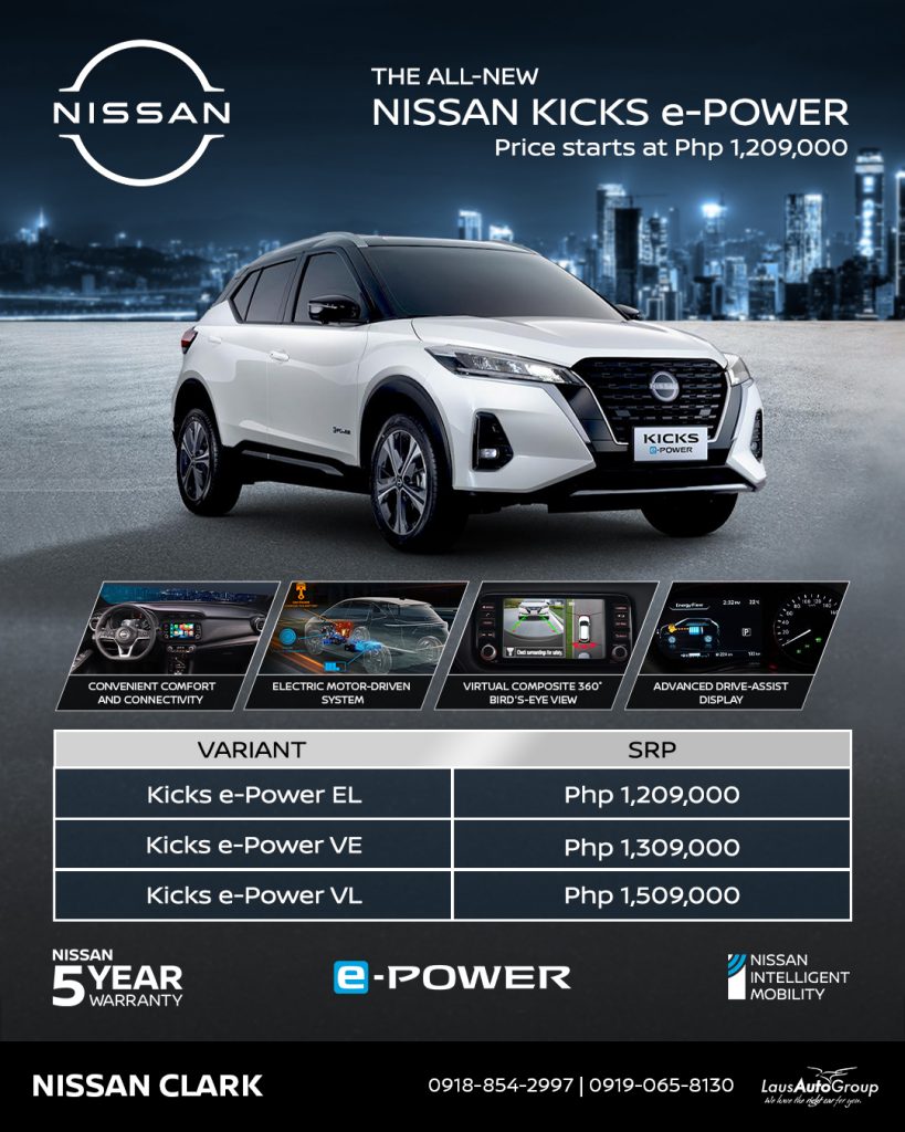 The all-new Nissan Kicks is now available at your trusted Laus Nissan dealerships. This e-Power latest addition is fully loaded with performance and personalization, offers premium features, fuel-efficiency and a dynamic design that reflects your unique character. Discover more at Nissan Baguio
Price starts at Php 1,209,000! Get yours now.