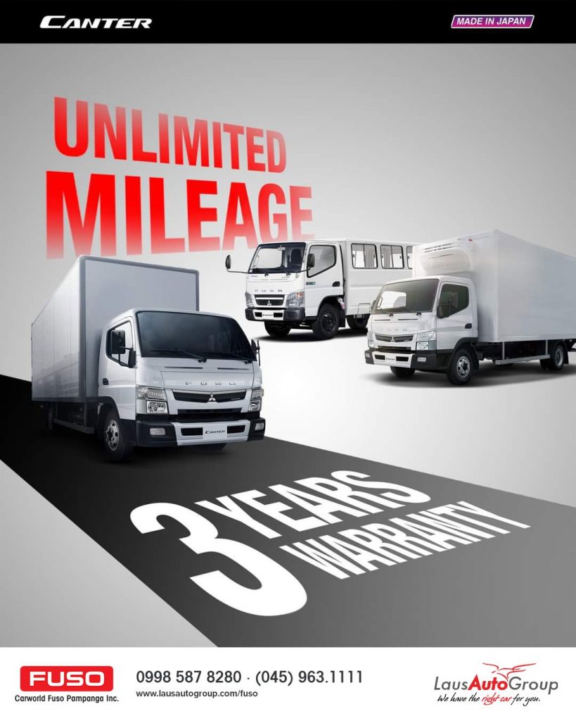 FUSO trucks come with the assurance you need – given the amount of usage from every delivery. FUSO Canter comes standard with a 3-year comprehensive warranty the moment you leave a FUSO authorized dealer.
You are covered on the Philippine Road, wherever you go. Whatever you deliver.