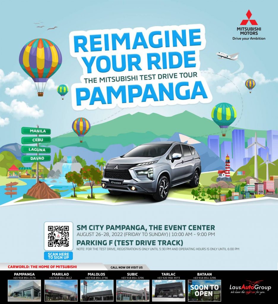 Join the Reimagine Your Ride Test Drive Tour this weekend and experience the new Mitsubishi Xpander at SM City Pampanga on August 26 - 28, 2022. Let's go for an amazing fun drive and rediscover driving in style! See you there, Cabalens!