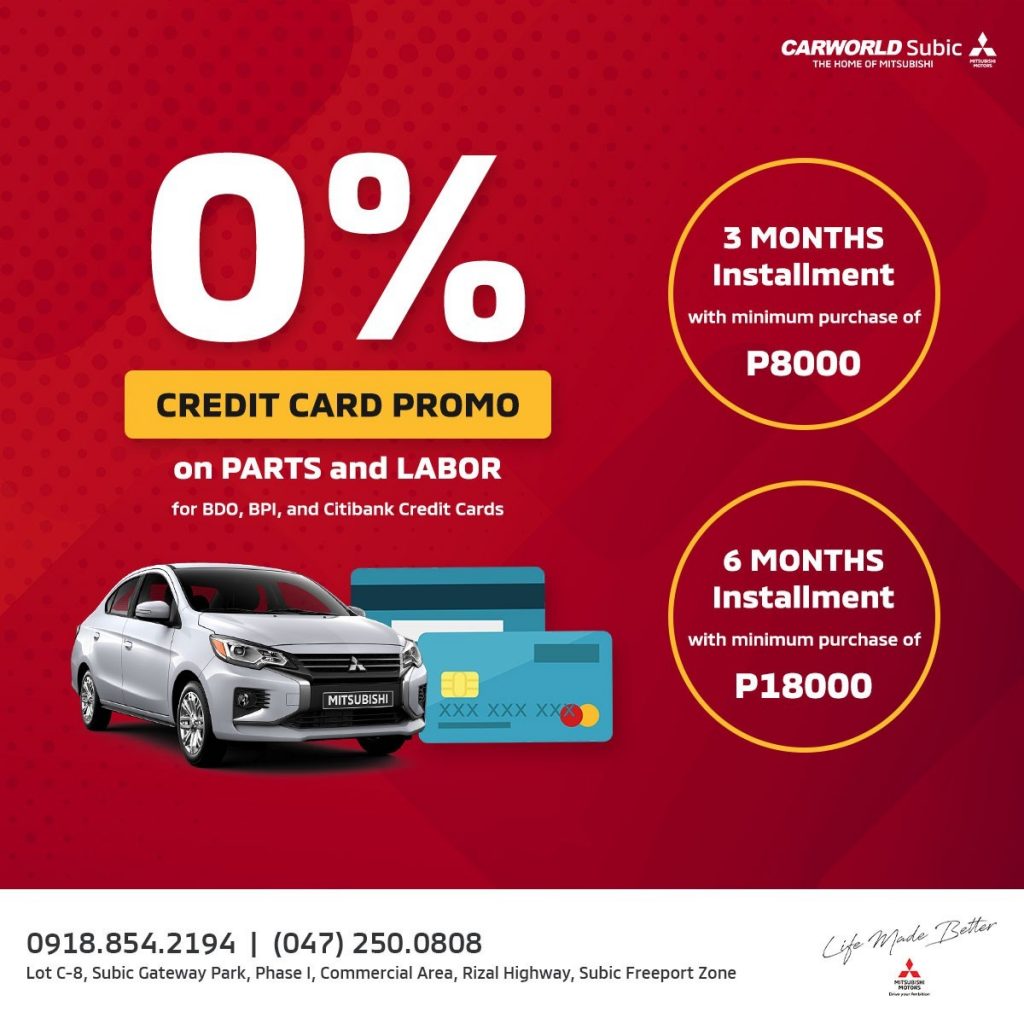 Mitsubishi Carworld Subic 0% on Credit Card Promo